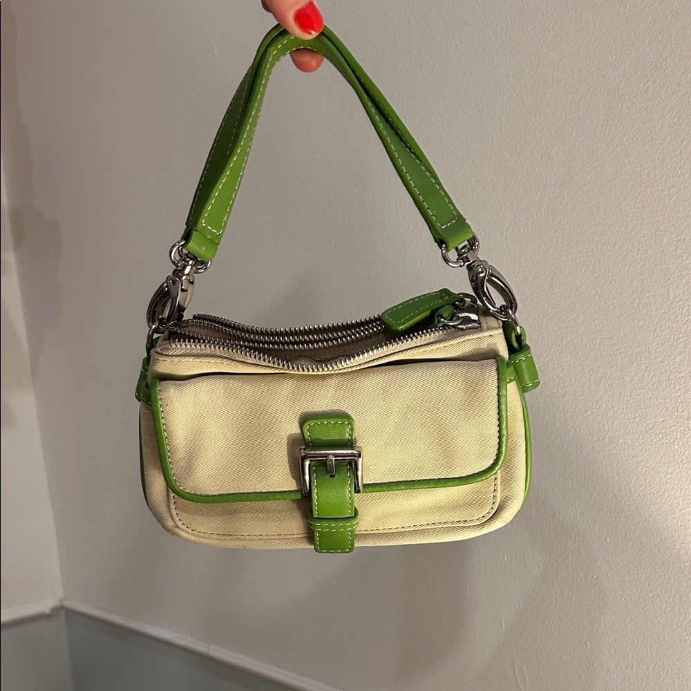 Green and Cream Women's Handbag